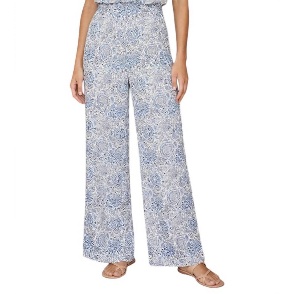 NEW ROSEWATER HOUSE raha high waisted wide leg silk pants in blue